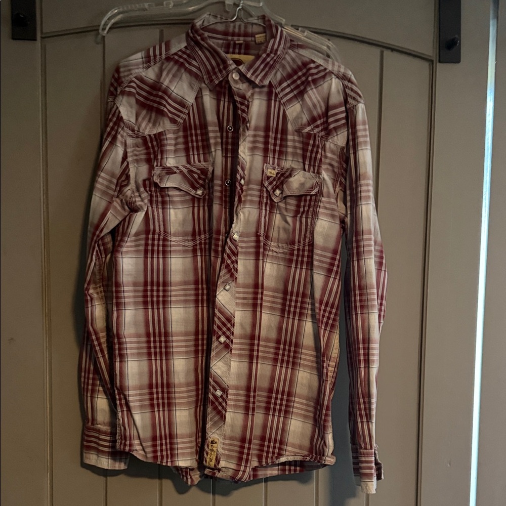 Men's Larry Mahan Red & Cream Pearl snap Western Shirt, XL